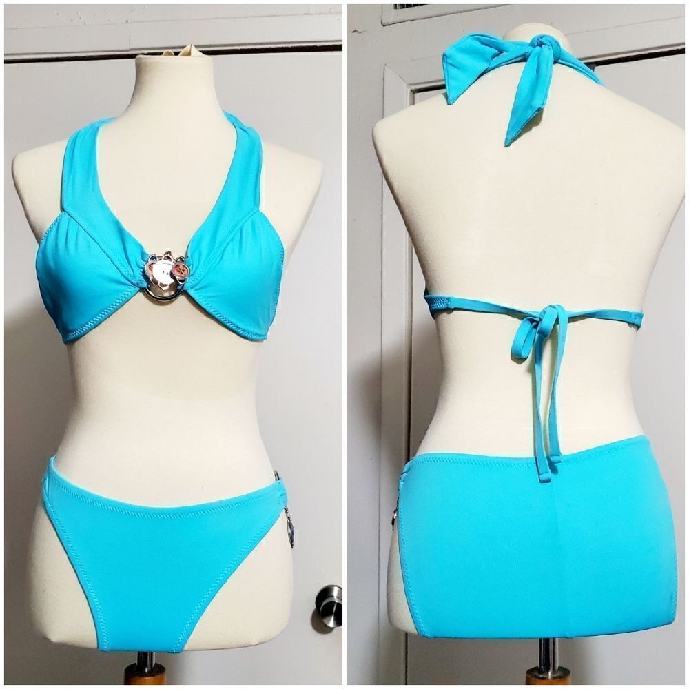 BECCA Blue Button Accented Bikini Set Size Medium